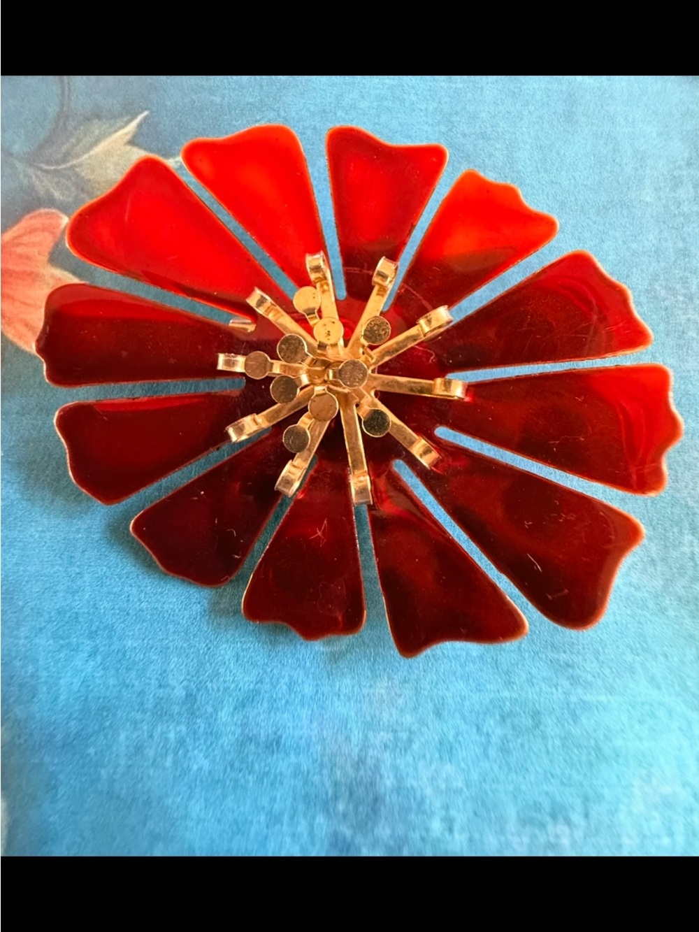 Large Red Flower Enamel Brooch- Women's Accessory - Picture 2 of 4